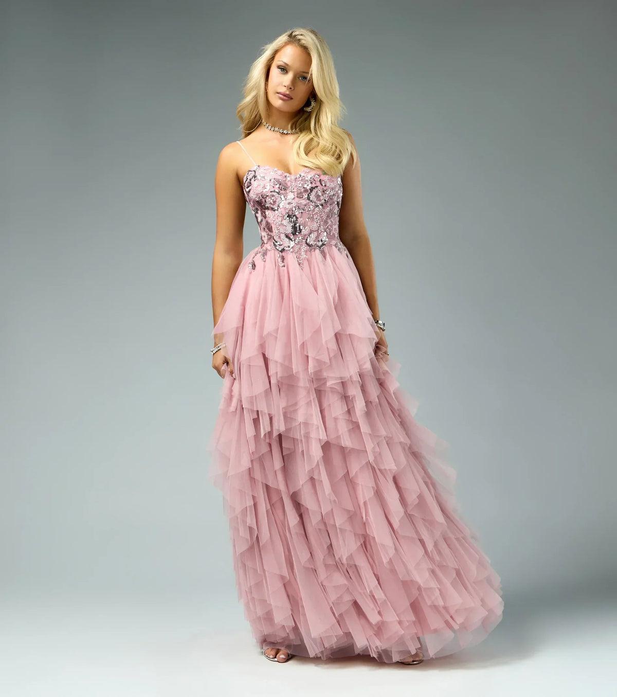 Amara Sequin Tulle Floral A-Line Gown