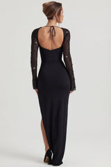Embellished Side Split Maxi Dress in Black