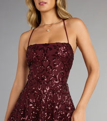 Sparkle Perfection Sequin Lace-Up Skater Dress