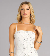 Pretty Polished Rhinestone Bow Mini Dress