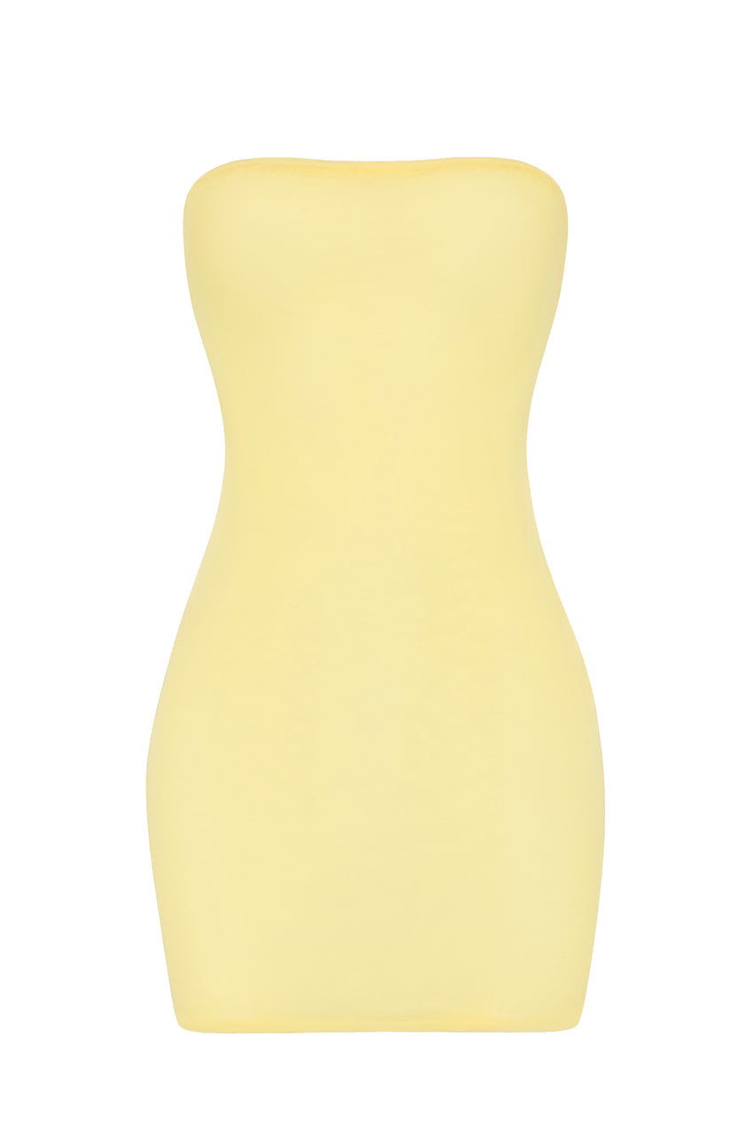 Soft Sheer-Mesh Bandeau Mini Slip Dress in Yellow