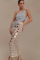Noel Mirror Knit Midi Skirt - Beige