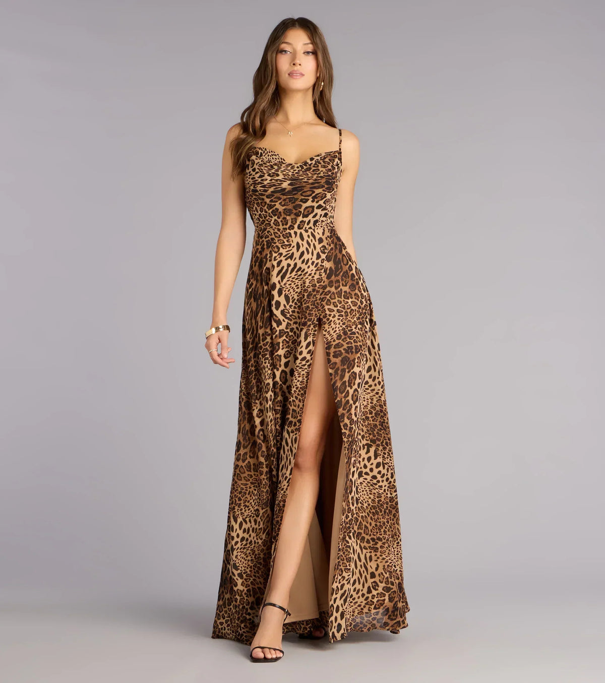 Massie Leopard Chiffon A-Line Formal Dress