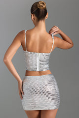 Embellished Low-Rise Micro Mini Skirt in White