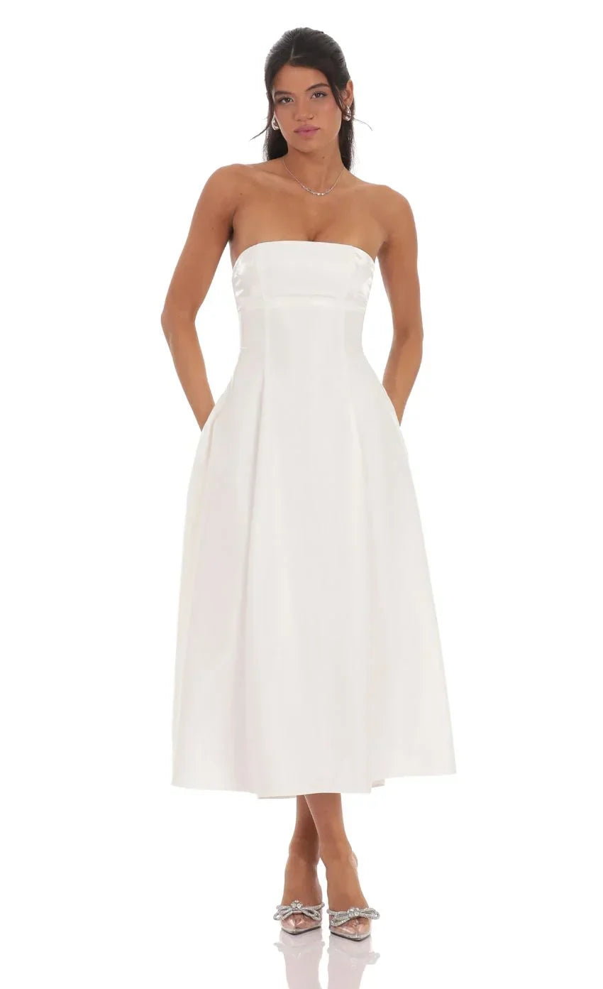 Sheen Empire Waist Midi Dress in Ivory