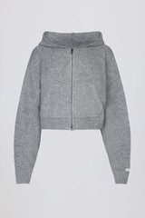 Soft Knit Zip-Up Cropped Hoodie in Grey