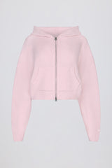 Soft Knit Zip-Up Cropped Hoodie in Soft Pink