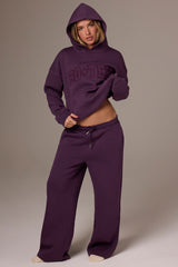 Brushed Jersey Wide-Leg Joggers in Plum