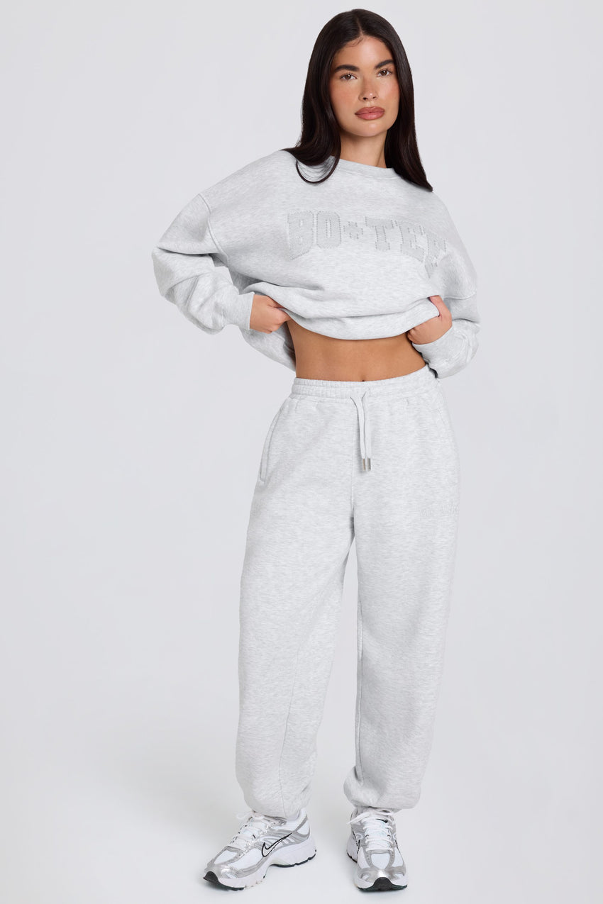 Brushed Cotton Jersey Mid-Rise Relaxed Joggers in Grey Marl