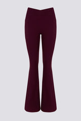 Soft Active V-Waist Pocket Flared Leggings in Burgundy