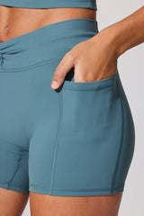 Twist Waist Mini Shorts with Pockets in Stone Blue