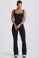 Soft Active Cut Out Back Jumpsuit  in Black