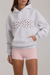 Oversized Applique Hoodie in Grey Marl