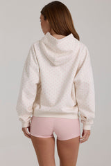 Oversized Applique Hoodie in Ivory Polka Dot