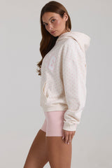 Oversized Applique Hoodie in Ivory Polka Dot