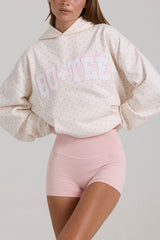 Oversized Applique Hoodie in Ivory Polka Dot
