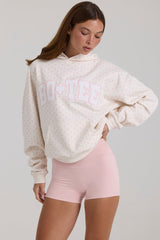 Oversized Applique Hoodie in Ivory Polka Dot