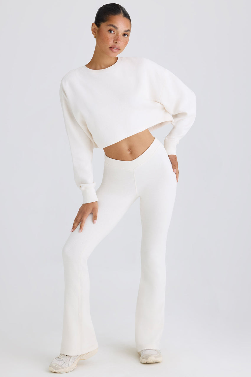 Textured Cotton Jersey Flared Trousers in White