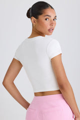 Stretch Cotton Jersey Graphic Print Cropped T-Shirt in White