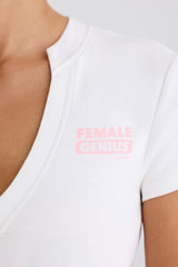 Stretch Cotton Jersey Graphic Print Cropped T-Shirt in White