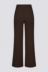 Ribbed Knit Wide-Leg Joggers in Pecan