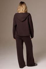 Ribbed Knit Wide-Leg Joggers in Pecan