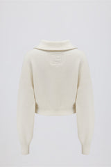 Ribbed Knit Zip-Up Cropped Sweatshirt in Ivory