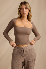 Ribbed Modal Long-Sleeve Top in Brown