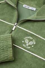 Terry Towelling Zip-Up Cropped Sweatshirt in Green