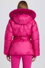 Waterproof Faux-Fur Hood Ski Jacket in Magenta Pink