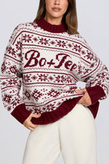 Jacquard-Knit Oversized Jumper in Crimson Red