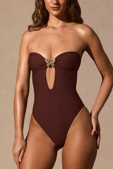 Cut-Out Bandeau Swimsuit in Espresso Brown