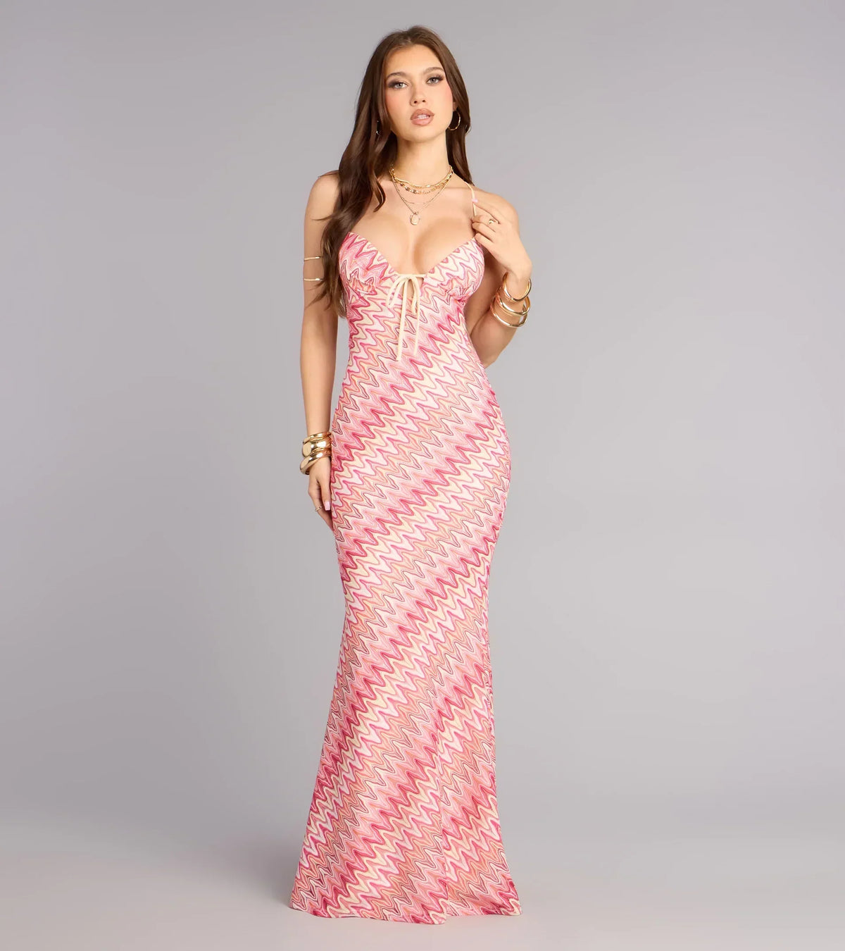 Sunset Swirl Lace-Up Maxi Dress