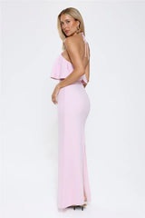 Silken Radiance Halter Maxi Dress Pink