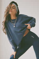 Acid Wash Long-Sleeve Oversized T-Shirt in Blue