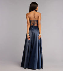 Magnolia Satin Corset Slit Formal Dress