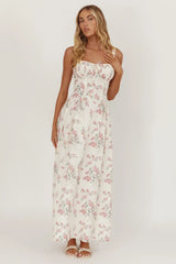 Seen The Light Tie Bust Maxi Dress Floral Cream/Pink
