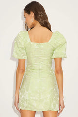 Beyond Amazing Light Green Floral Jacquard Puff Sleeve Dress