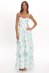 Vianne Tiered Cut-Out Maxi Dress Floral Blue