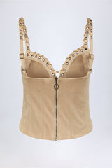 Lace-Up Top in Tan