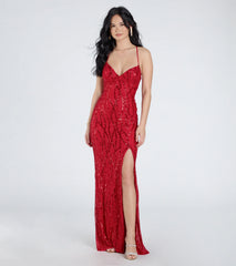Mckenna Lace-Up Slit Sequin Beaded Formal Dress