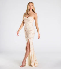 Jennifer Cowl Neck Bodycon Floral Velvet Formal Dress