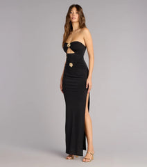 Golden Hour Drama Strapless Cutout Maxi Dress