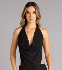 Midnight Intentions Glitter Halter Maxi Dress