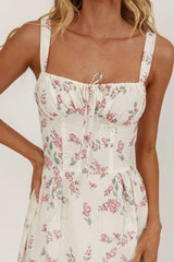 Seen The Light Tie Bust Maxi Dress Floral Cream/Pink