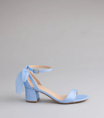 So Pretty Chiffon Bow Satin Block Heels
