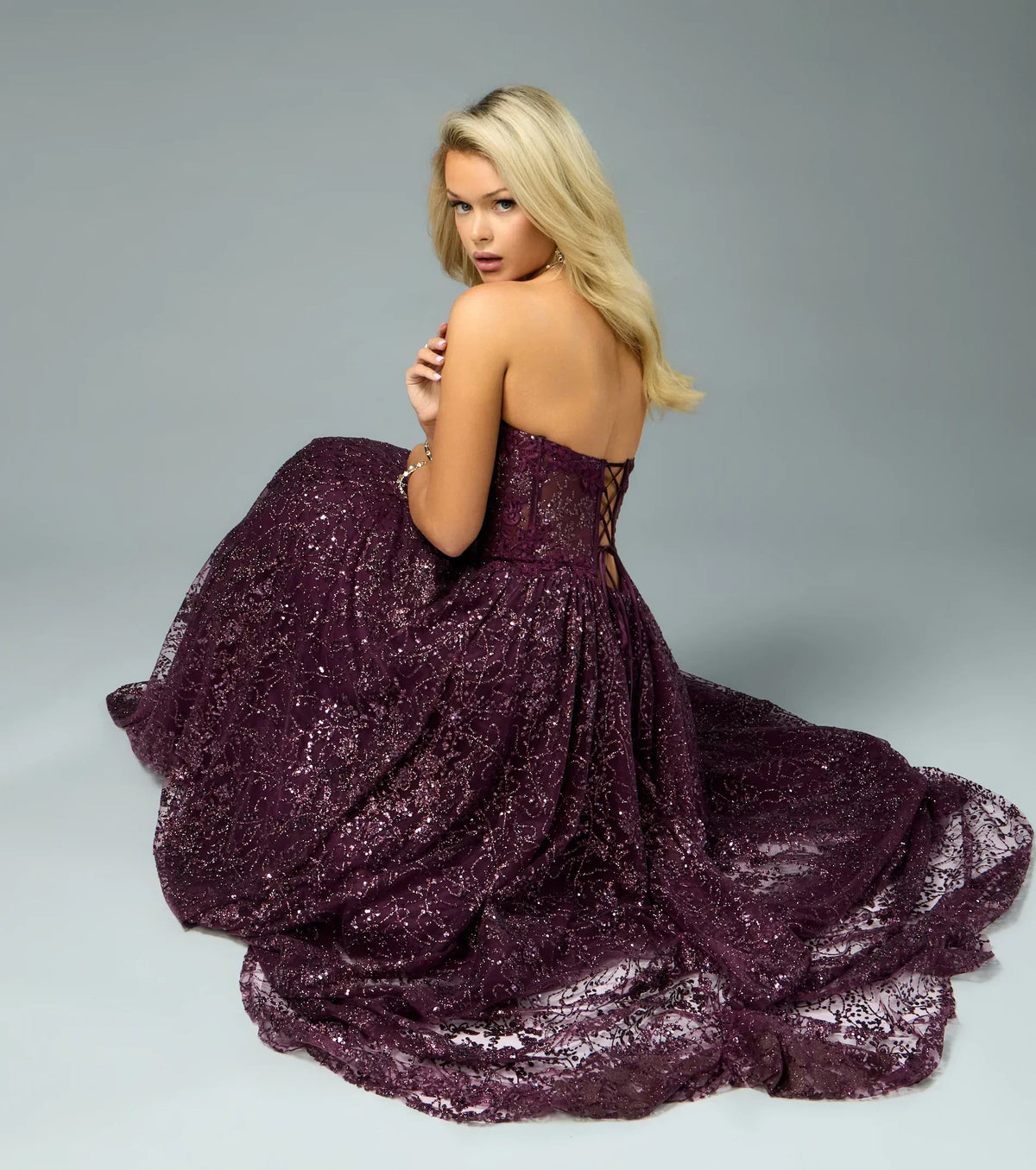 Aria Glitter Sequin Tulle Lace-Up Ball Gown