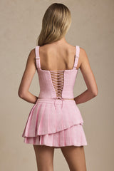 Layered Pleated Low-Rise Mini Skirt in Soft Pink