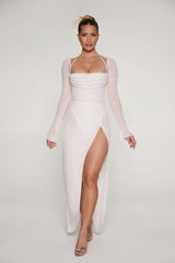 Embellished Cowl Neck Maxi Dress in Ivory