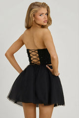 High Waist Tulle Mini Skirt in Black